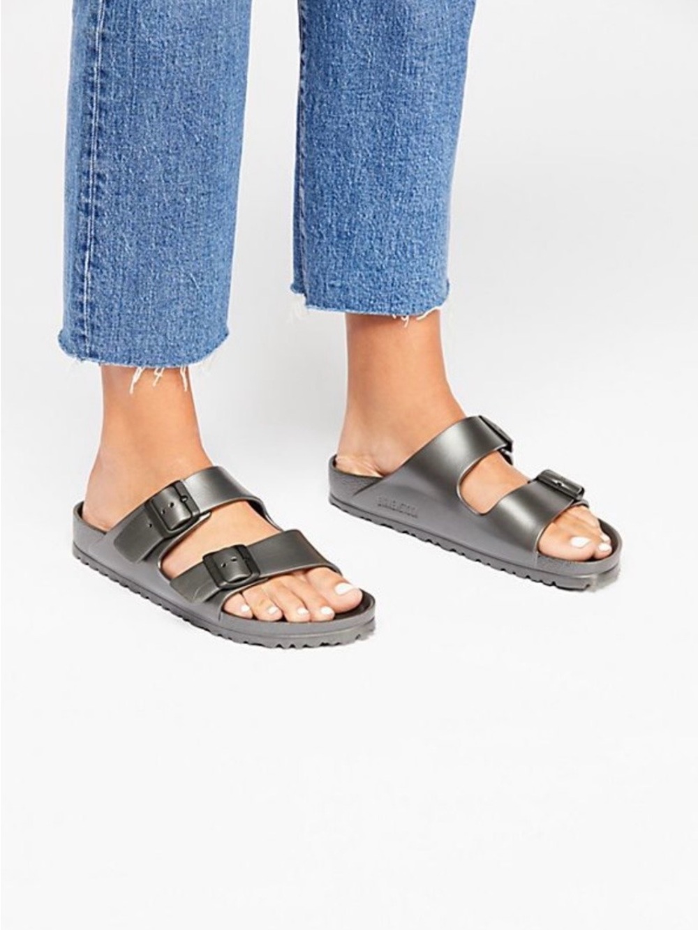 Birkenstock Matte Grey Two-Strap EVA Slides
